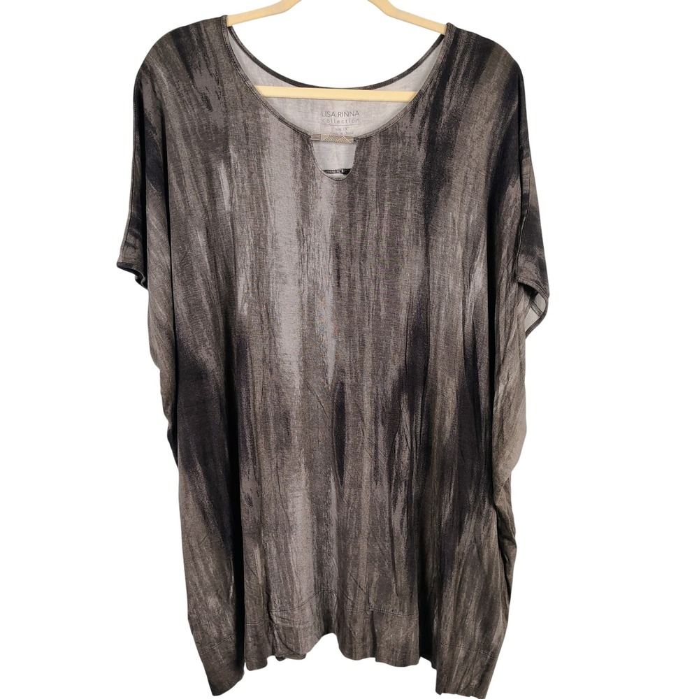 Lisa Rinna Womens 1X Dolman Top Grey Abstract Grunge Gothcore Flowy